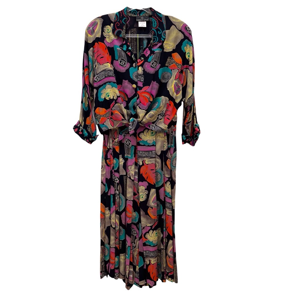 Vintage Carole Little Abstract Art to Wear Rayon Culottes / Palazzo Pants Suit